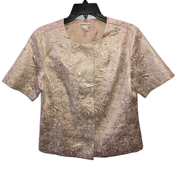 Coldwater Creek Size 8 Ivory Gold Metallic Floral Short Sleeve Blazer Jacket - Picture 1 of 10